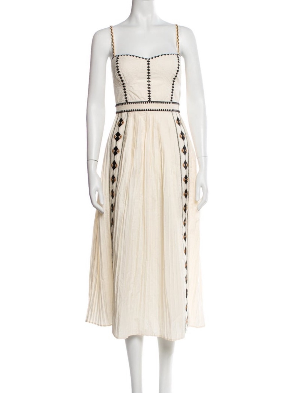 Ulla Johnson Cream Embroidered Midi Dress - Women's Strap Sundress Size L
